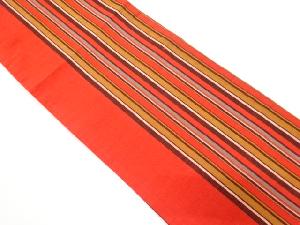 綿紬　縞模様織り出し　全通袋帯